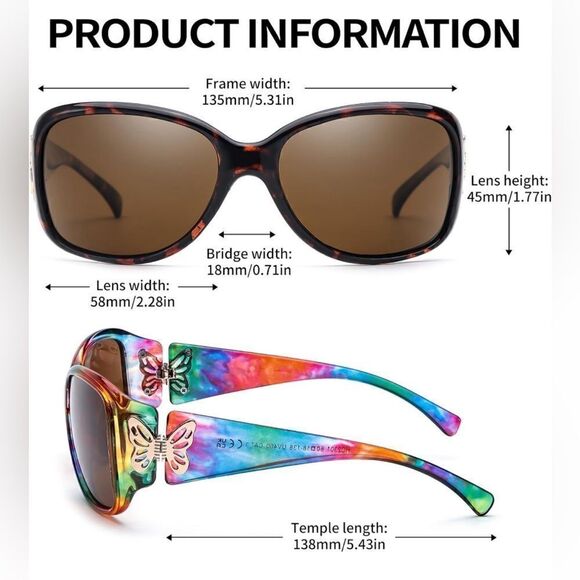 🦋🦋Pack Polarized Sunglasses for Women Trendy Wraparound Glasses Butterfly - Picture 3 of 4